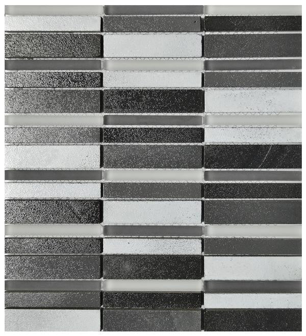 Black and Gray Vertical Basalt Glass Mosaic Tile 12x13 Sheet