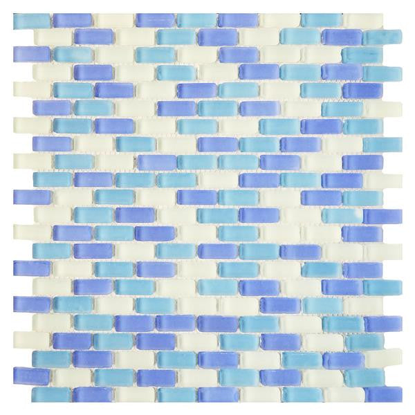 Blue Turquoise White Brick Frosted Glass Mosaic Tile 12x11 Sheet