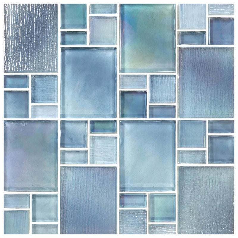 Avalon Blue Puzzle Glass Mosaic Tile 12x12 Sheet