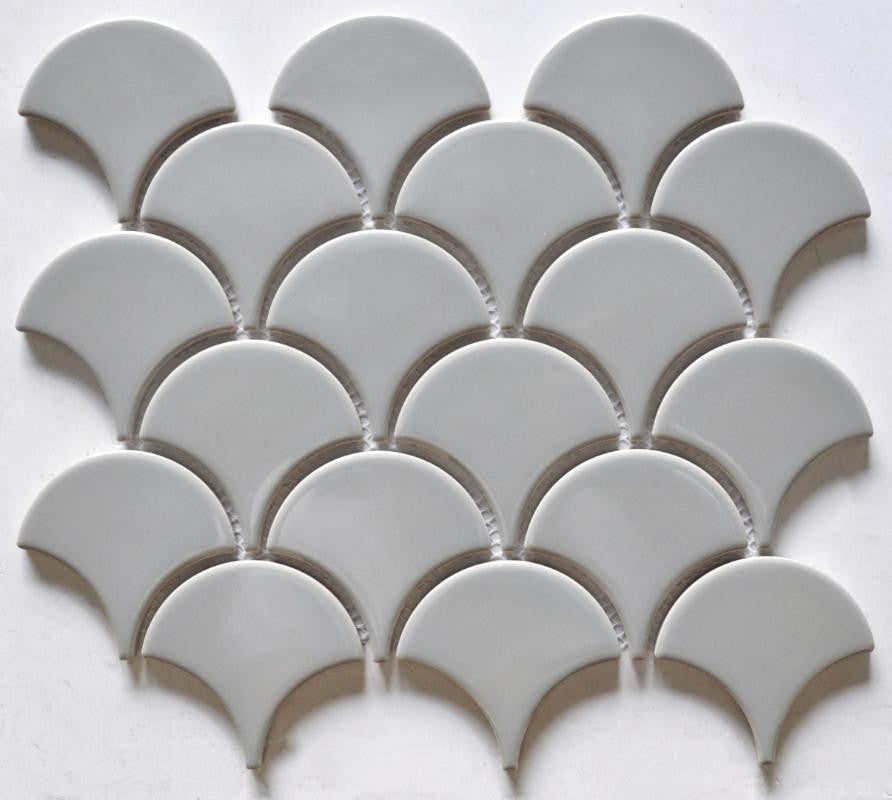 Grey Glossy Scales Porcelain Mosaic Tile 9x10 Sheet