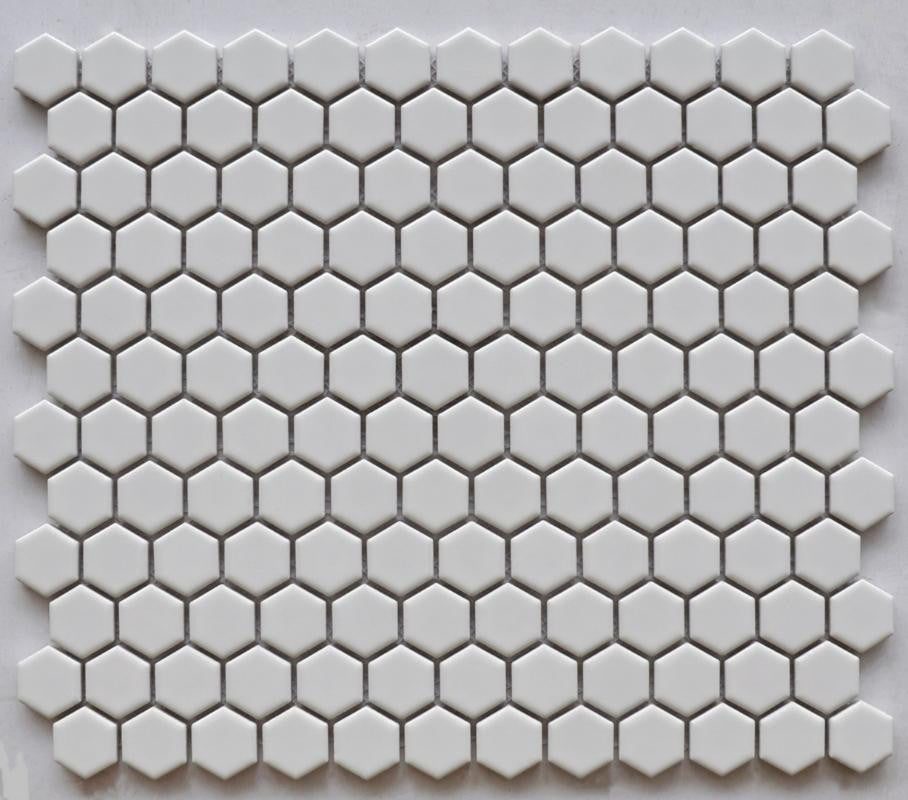 White Glossy 1" Hex Porcelain Mosaic Tile 10x12 Sheet