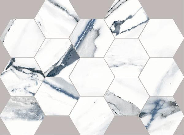 Oikos Blue 3" Hex Porcelain Mosaic Tile 13x9 Sheet