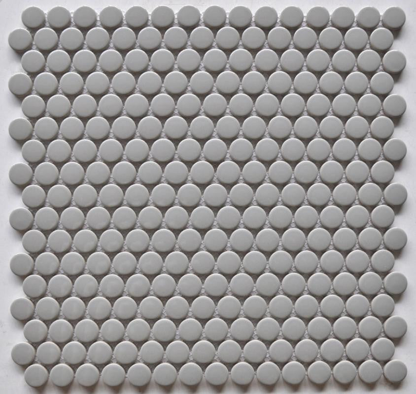 Grey 1" Penny Round Glossy Porcelain Mosaic Tile 12x12