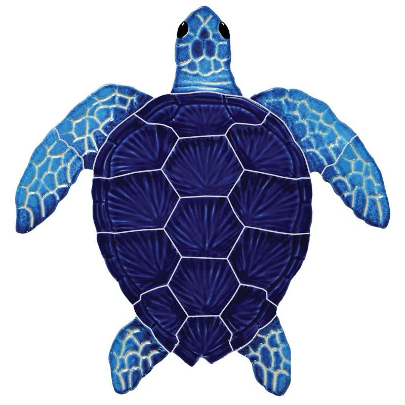 Tortuga Caguama Azul 8x8 Acabado de Mosaico de Cerámica para Piscina