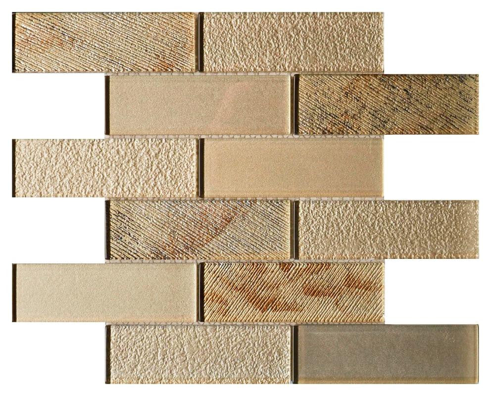 Champagne Metallic 2x6 Glass Mosaic Tile 12x12