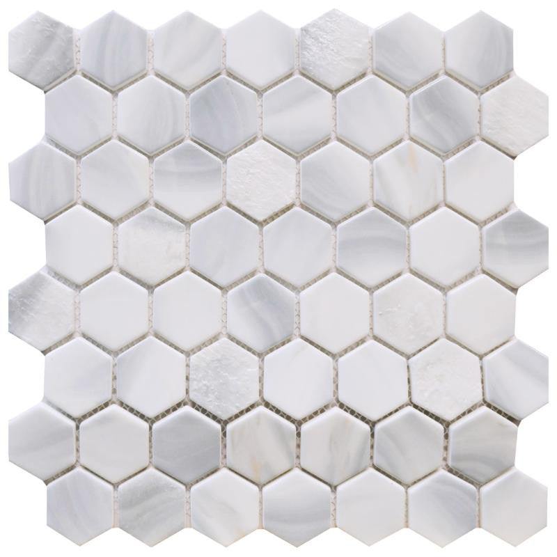 Opal Mix Hex Glass Mosaic Tile 12x12 Sheet