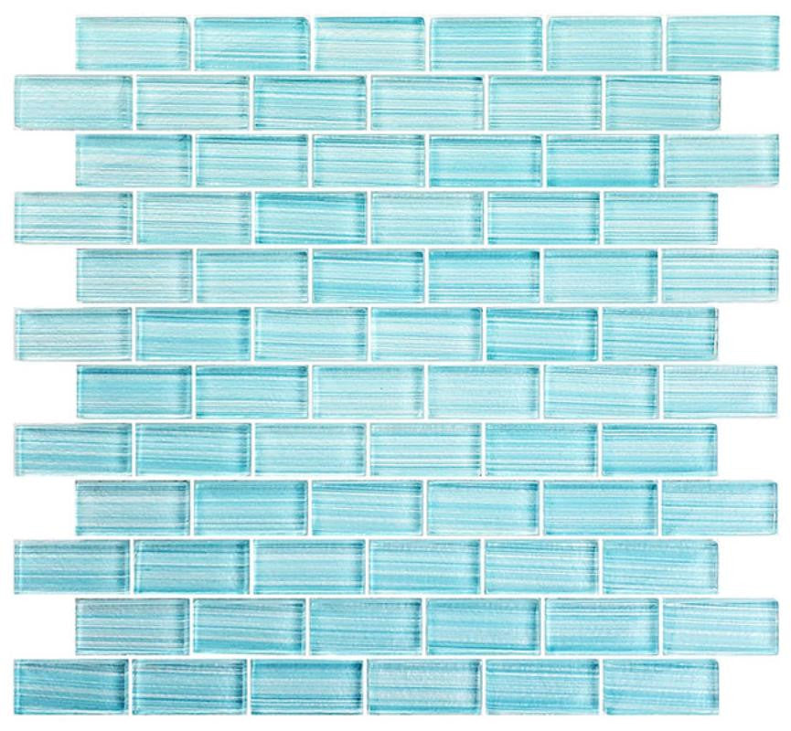 Watercolors Seafoam 1x2 Glass Mosaic Tile 12x12 Sheet