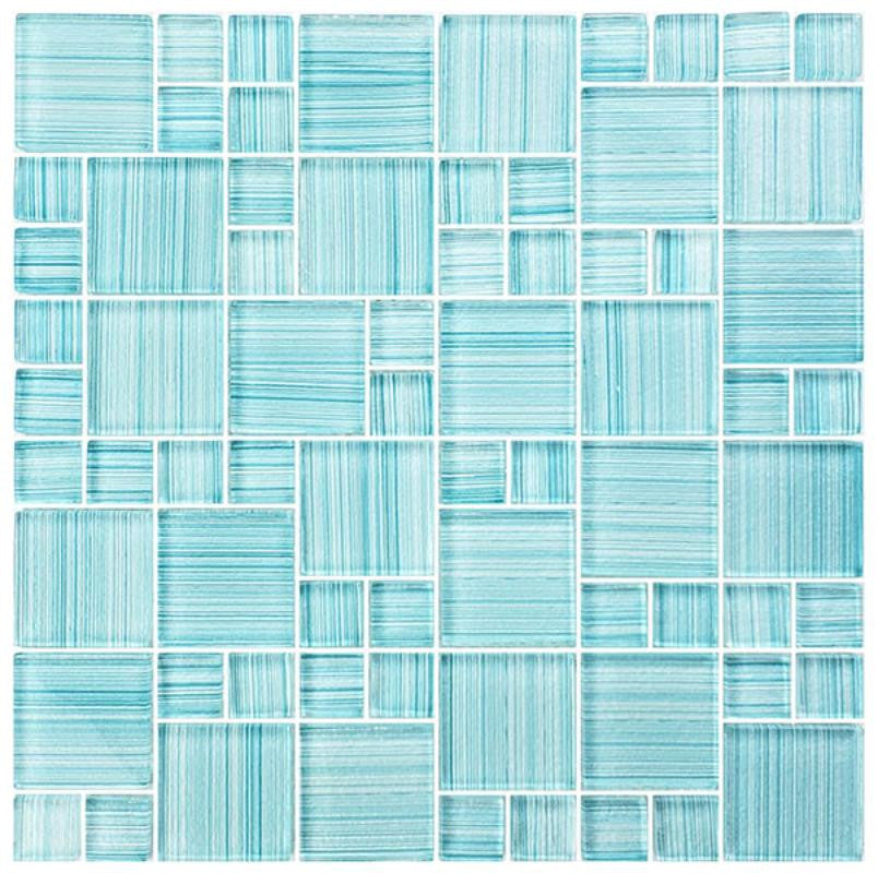 Watercolors Seafoam Blue Puzzle Glass Mosaic Tile 12x12 Sheet