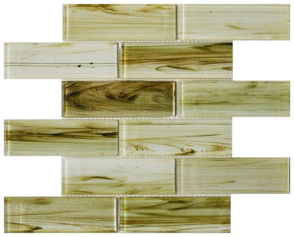 Golden Sand 2x6 Glass Mosaic Tile 12x12 Sheet
