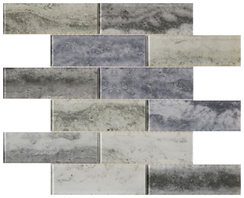 Stormy 2x6 Glass Mosaic Tile 12x12 Sheet