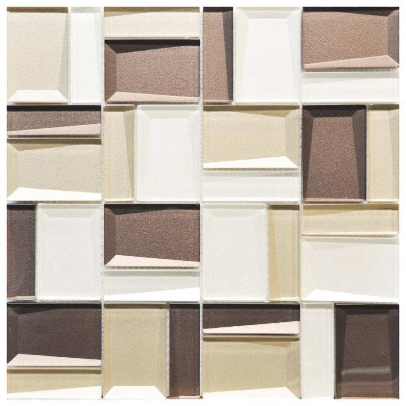 Faceted Cream Beige 12x12 Glass Mosaic Tile