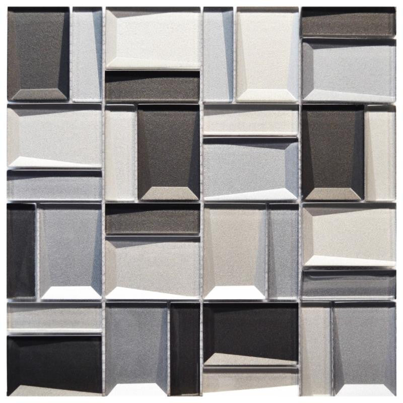Faceted Graphite 12x12 Glass Mosaic Tile