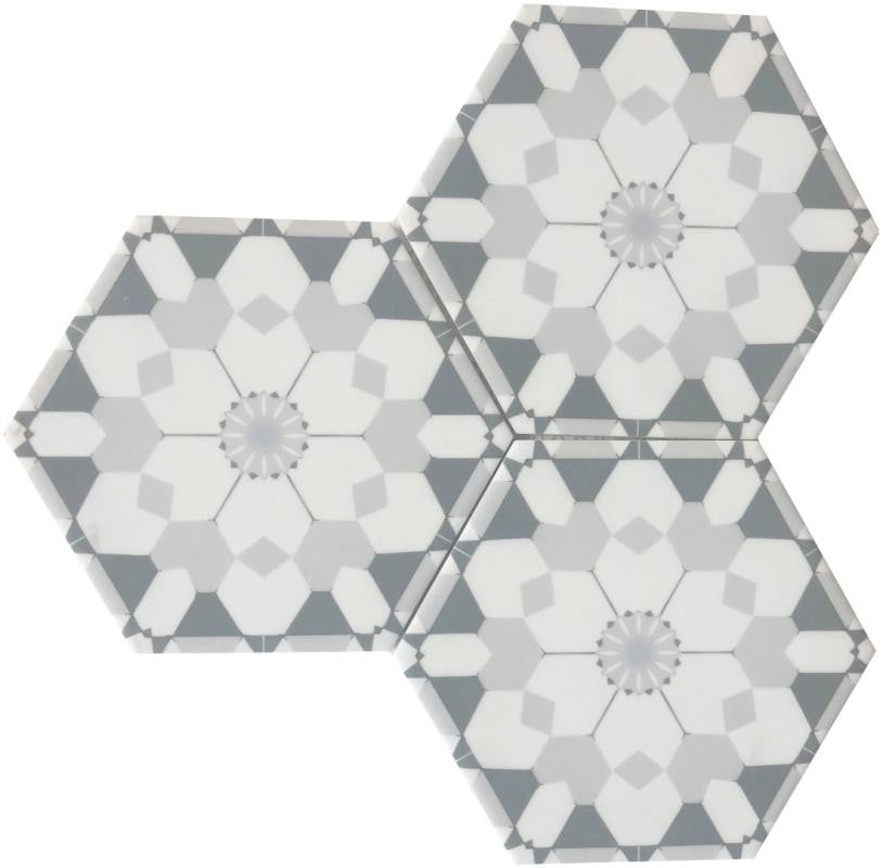 Flower Grey 6" Hex Glass Mosaic Tile 12x10 Sheet