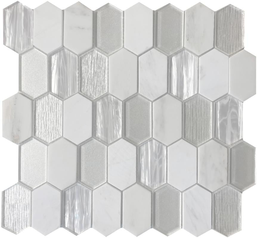 White Picket Carrara Glass Mosaic Tile 13x13 Sheet