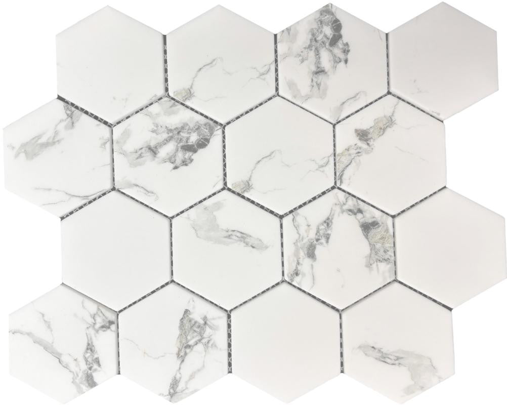 Statuary 3" Hex Glass Mosaic Tile 12x10 Sheet