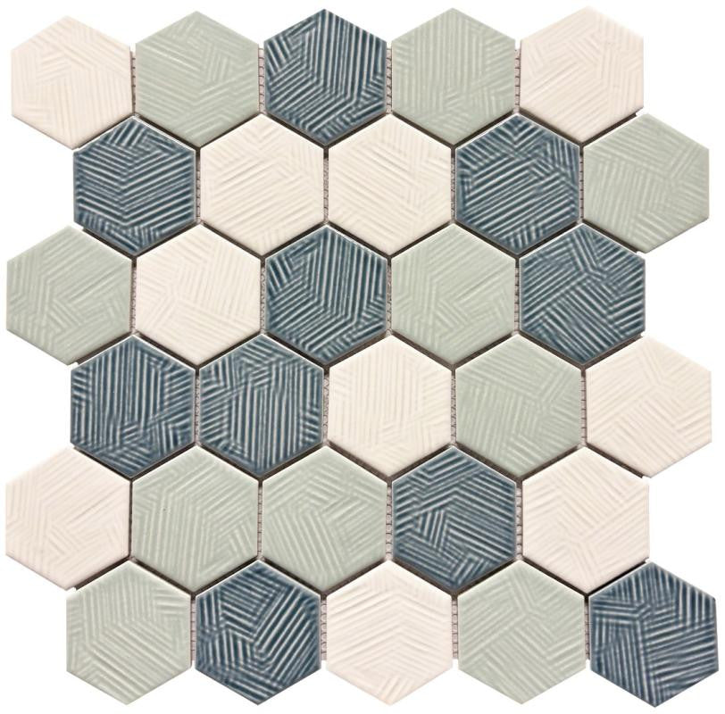 Coastal Hues Ocean 2" Hex Glass Mosaic Tile 12x12 Sheet