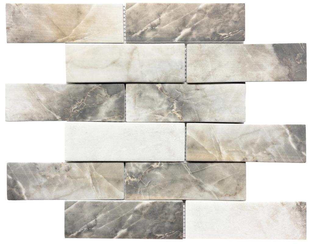 Calacatta Gold 2x6 Glass Mosaic Tile 12x12 Sheet