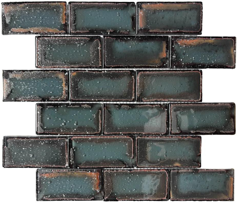 Antique Hematite 2x4 Glass Mosaic Tile 12x12 Sheet
