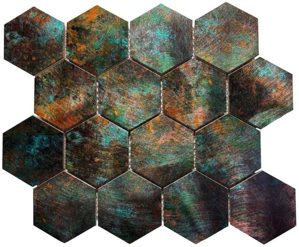 Mosaico Metálico Hexagonal Pátina de 3" 12x12