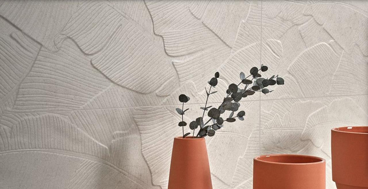 Verona Botania White Leaf Deco 12x40 Ceramic Wall Tile