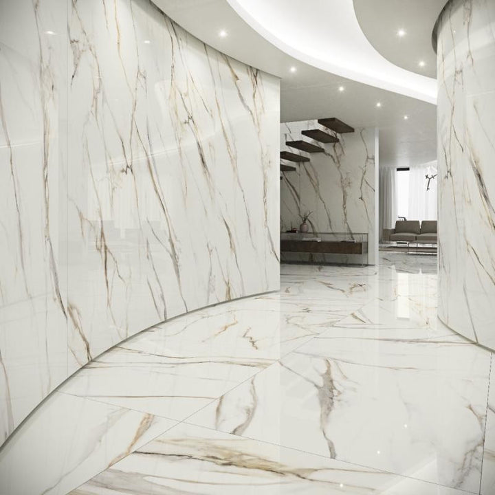 Coverlam Calacata Gold 48x102 Polished Marble Look Porcelain Panel