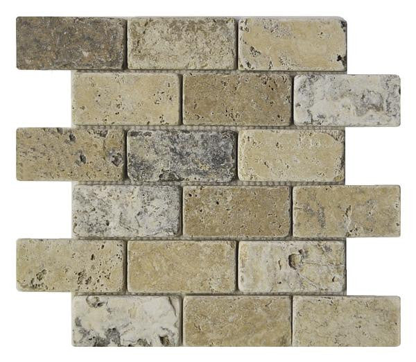 Antique Onyx 2x4 Tumbled Travertine Mosaic Tile 12x12 Sheet