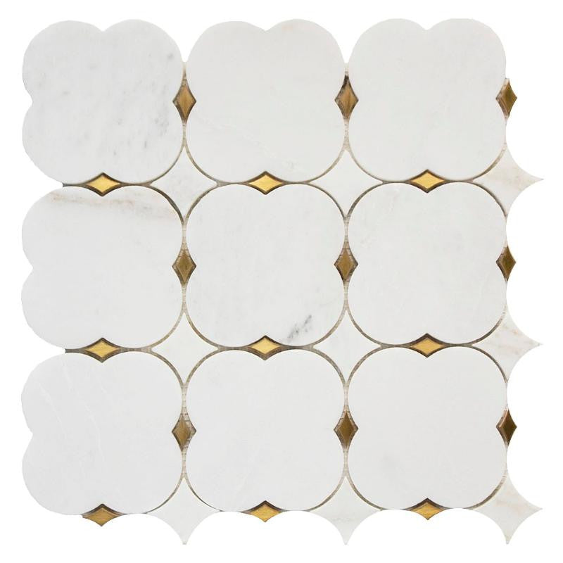 Clover Bianco with Brass Marble Mosaic 12x12 Sheet