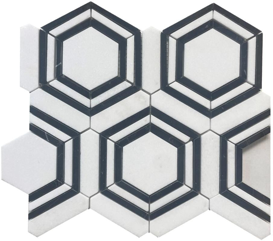 Black and White Hexagon Marble Mosaic Tile 12x12 Sheet