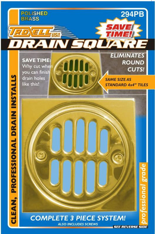 Square Shower Drain Kit Polished Brass