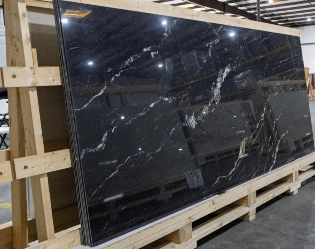 Perpetual Belvedere Dark Polished 48x109 Marble Look Porcelain Slab