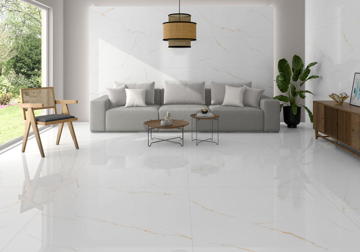 Thuile White 24x48 Polished Marble Look Porcelain Tile