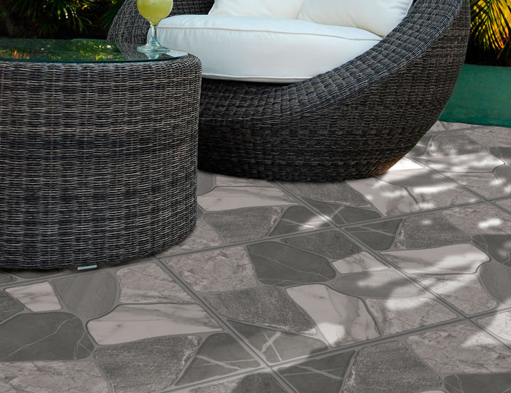 Grey Rocks Textured Outdoor Ceramic Patio Tile 18x18