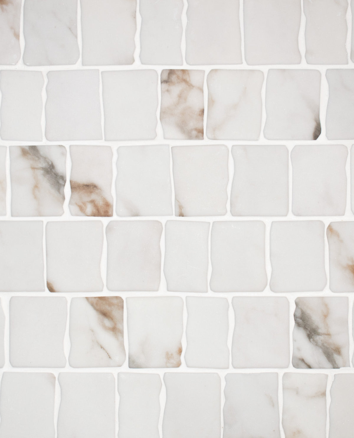 Calacatta Broken Joint Glass Mosaic Tile 12x12