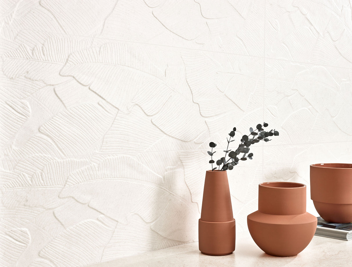 Verona Botania White Leaf Deco 12x40 Ceramic Wall Tile