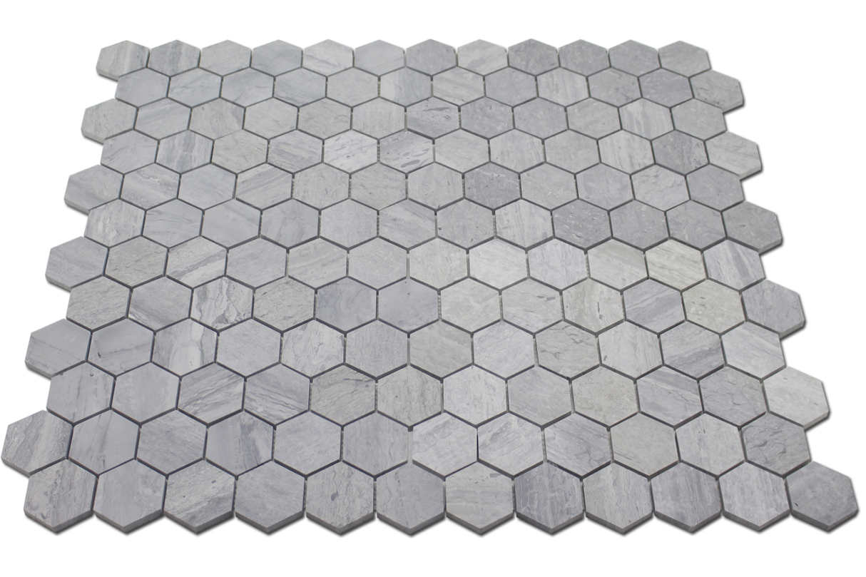 Angled Blue Honeycomb Mosaic Tiles
