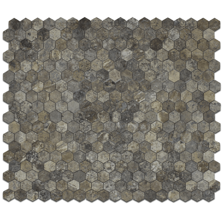 Silver Travertine 2" Honeycomb Mosaic Tile