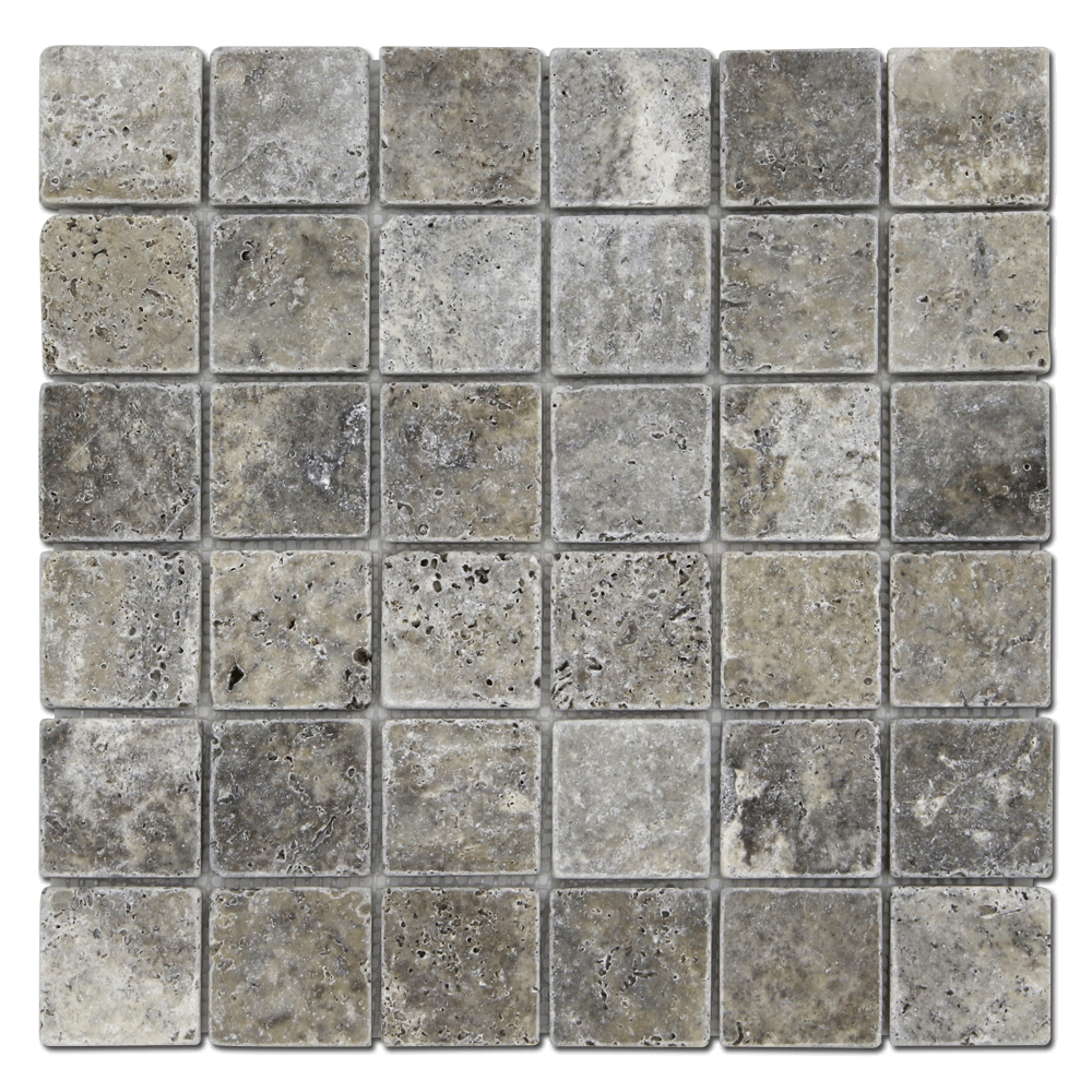 Silver Travertine 2x2 Tumbled Mosaic Tile