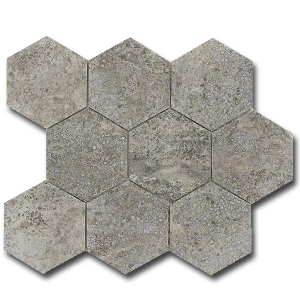 Silver Travertine 4" Honeycomb Mosaic Tile