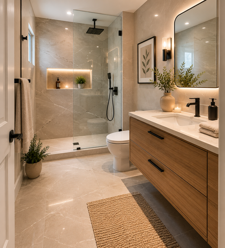 Large-format tile in small bathrooms: Yes or no?