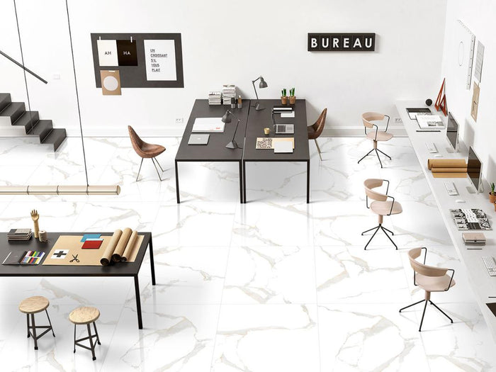 Azulejo de porcelana Domus Bianco Mate 32x32 con apariencia de mármol 2