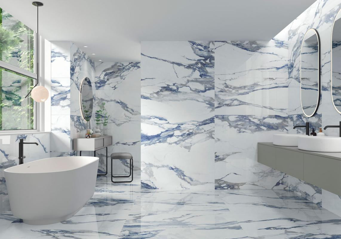 Padagonia Blue Polished 24x48 Stone Look Porcelain Tile
