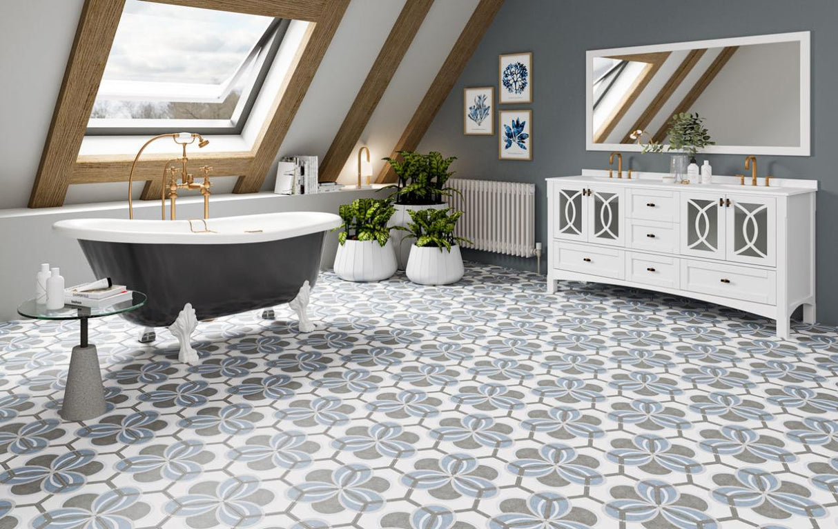 Bow Blue 8x10 Hex Porcelain Tile