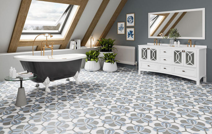Bow Blue 8x10 Hex Porcelain Tile