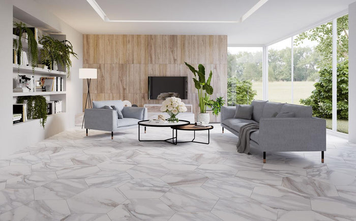 Apuan Hex 19x22 Marble Look Porcelain Tile 2