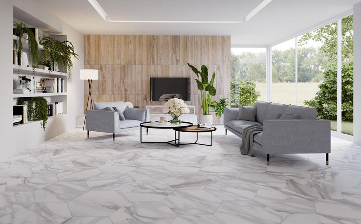 Apuan Hex 19x22 Marble Look Porcelain Tile