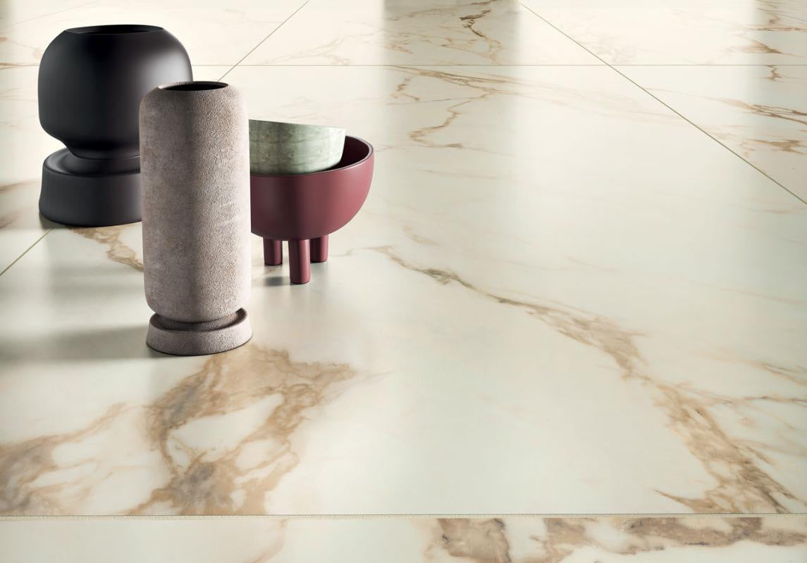 Prestige Calacatta Gold 12x24 Marble Look Porcelain Tile