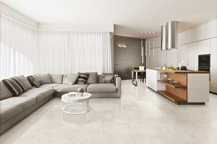 Baldosa de porcelana Coquina Blanco Roto 32x32 con aspecto de piedra shellstone 2