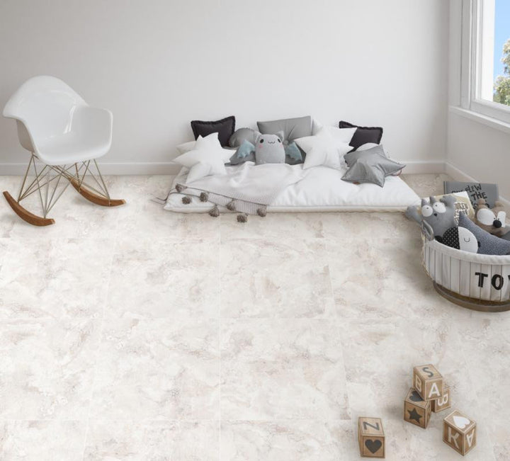 Rapolano White Polished 24x24 Travertine Look Porcelain Tile