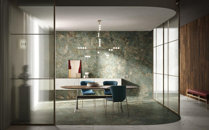 Baldosa de porcelana pulida Premiere Amazzonite 24x24 con apariencia de piedra 2