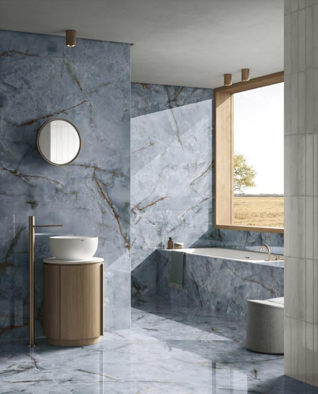 Azulejo de Porcelana Pulido con Apariencia de Ónix Premiere Onice Azzurro 24x24 3